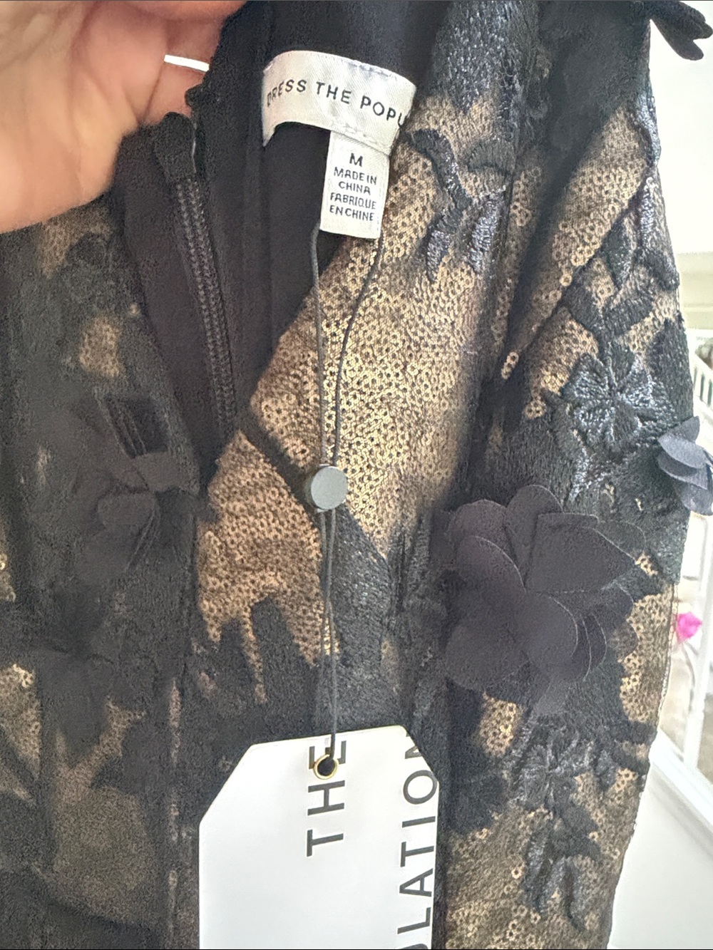 Dress the Population Sharon Gown v Neck, Mermaid black lace gold sequins NWT - Picture 6 of 10